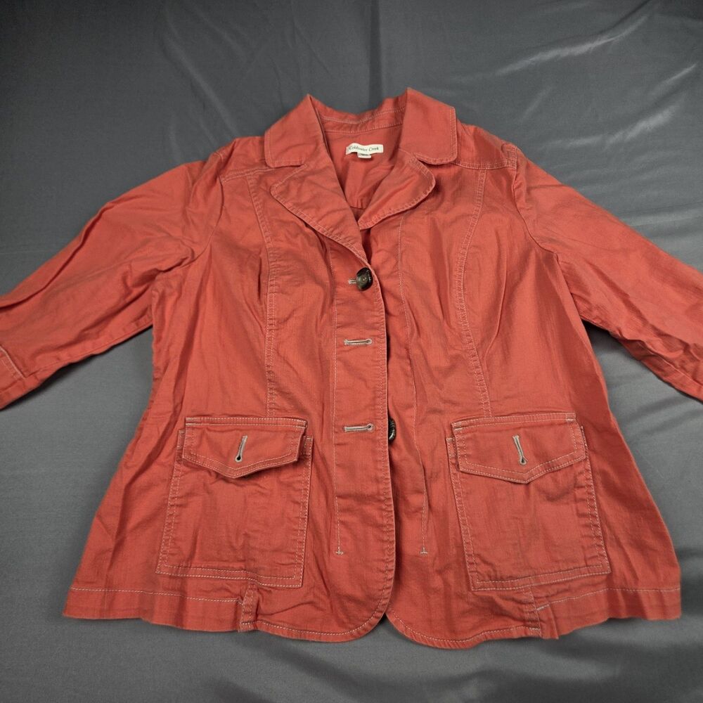 Coldwater Creek Womens 18 Coral Orange 3/4 Sleeve Cotton Stretch Jacket Blazer